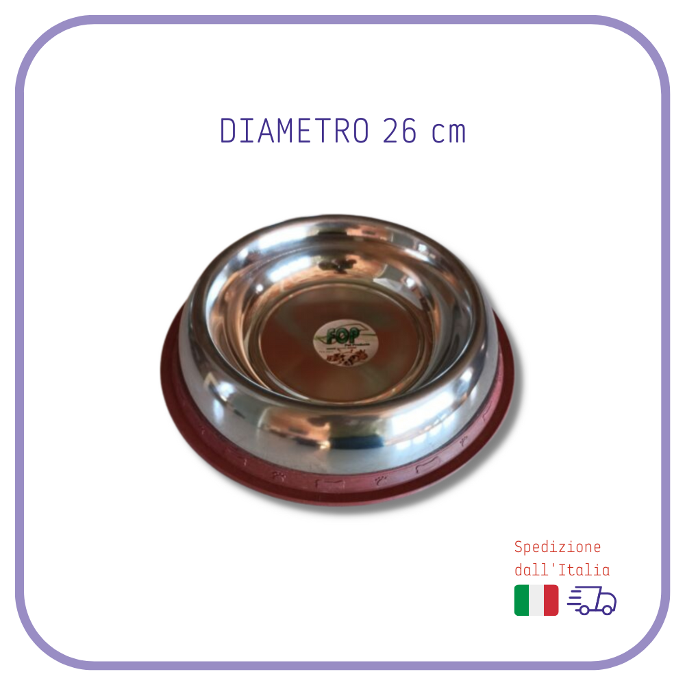 Mangiatoia CIOTOLA argento per animali cani gatti DIAMETRO 26 cm antiscivolo