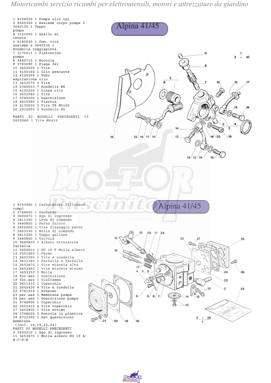 Vari ricambi usati per motosega ALPINA CASTOR prof 45 compatibile con A CP 41