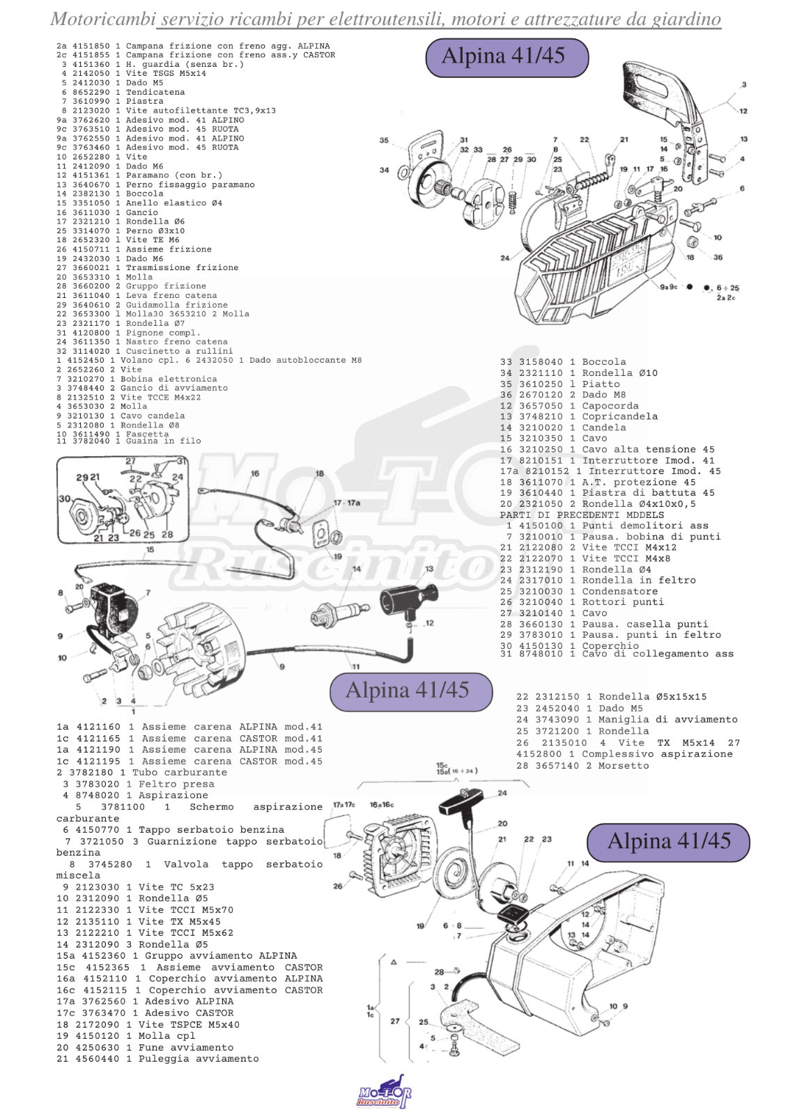Vari ricambi usati per motosega ALPINA CASTOR prof 45 compatibile con A CP 41
