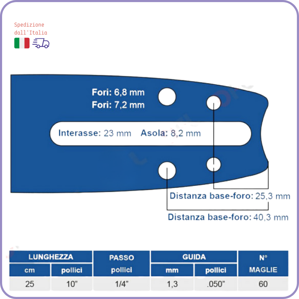 Barra lama catena motosega Carving Maya 041 – 25 cm, 1/4", 1,3 mm – 60 Maglie