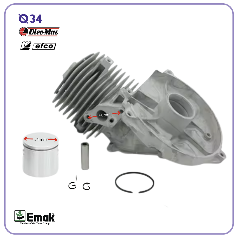 Kit Pistone Cilindro Ø34mm per Decespugliatore Oleo Mac Sparta Efco dynamac 25cc
