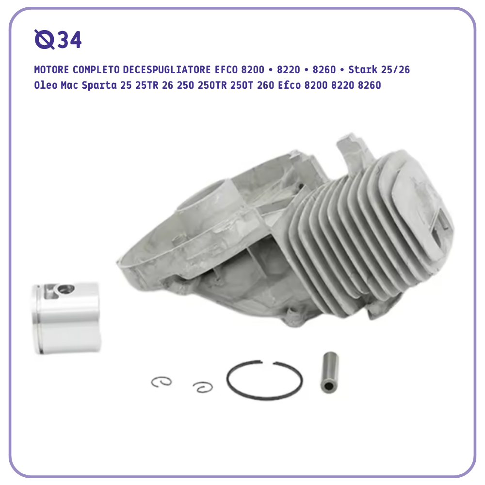 Kit Pistone Cilindro Ø34mm per Decespugliatore Oleo Mac Sparta Efco dynamac 25cc