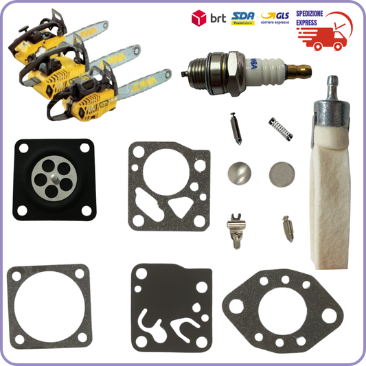 Kit sostituzione Membrane Carburatore Tillotson HU con Filtro Benzina e Candela – Compatibile Alpina Castor Stihl