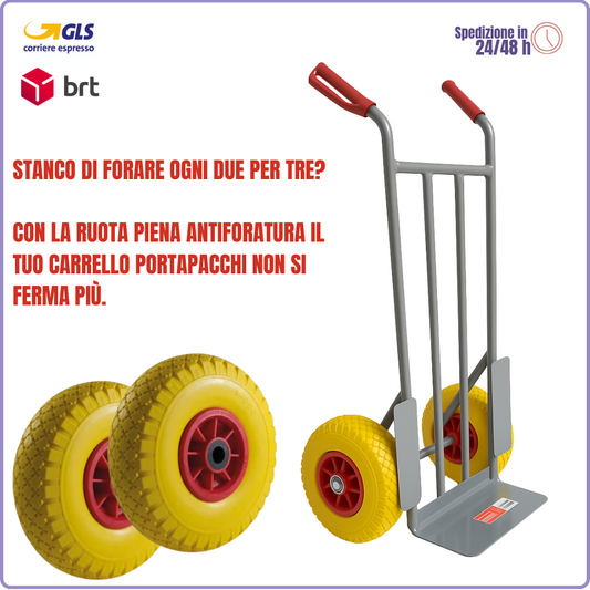 2 Ruota piena antiforatura in poliuretano 3.00-4 Ø 250 per carrello portapacchi