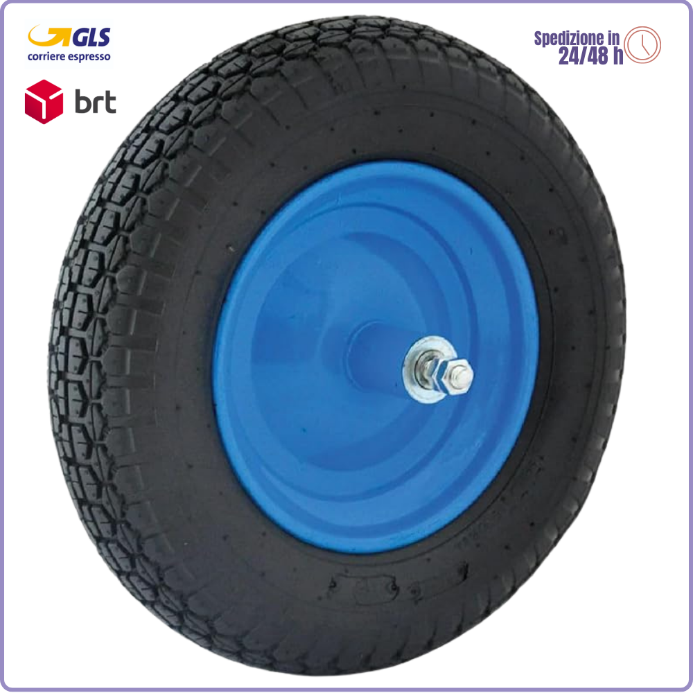 Rueda de carretilla con cámara de aire 35 cm con rodamientos – Distancia entre ejes 125 mm, con tacos