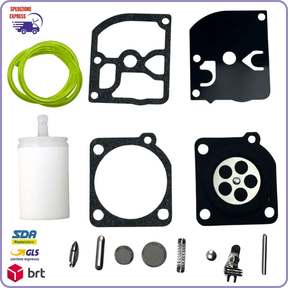 Kit de reparación de carburador Zama RB-137 para Husqvarna, Dolmar, Stihl, Poulan – Membranas, Manguera, Cebador, Filtro