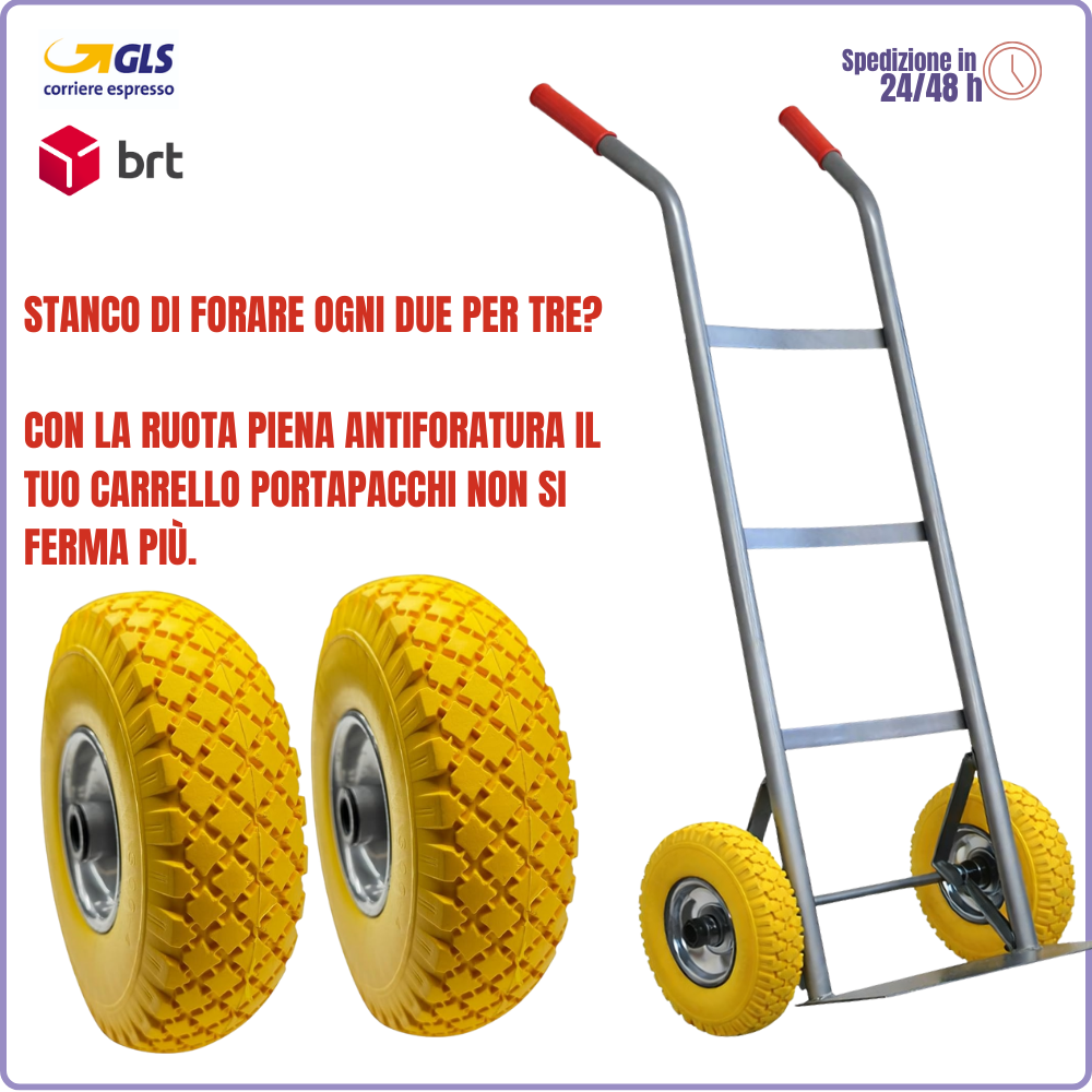 2 Ruote Poliuretaniche per Carrelli Ø 250 mm | Mozzo 72 mm | Disco Metallo