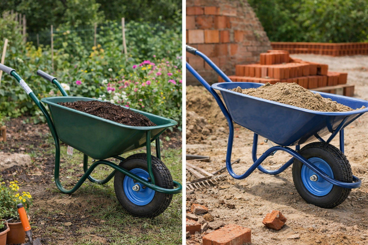 Ruota Carriola Pneumatica con Cuscinetti – Interasse 155 mm, Perno 210 mm, Tacchettata