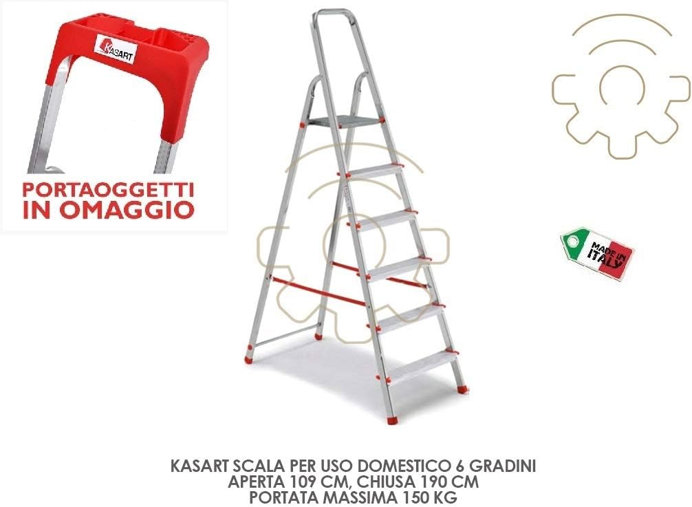 Scala per Uso Domestico in Alluminio a 6 Gradini – Ultra Leggera, Resistente e Sicura