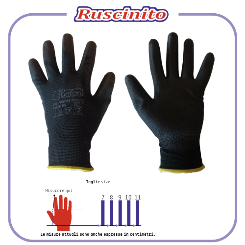 GUANTI GUANTO da LAVORO taglia taglie IN TESSUTO POLIURETANO giardinaggio neri