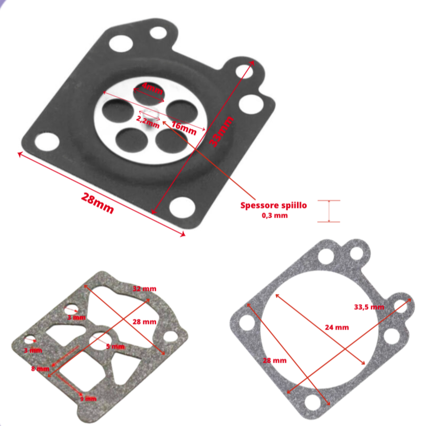 Set 2 Guarnizioni Carburatore Compatibili Con Walbro WA WT, Sostituisce D10 WTA, Kit Riparazione Per Decespugliatore, Motosega, Soffiatore, Membrana 4x4cm Resistente A Benzina E Calore - Foto 3