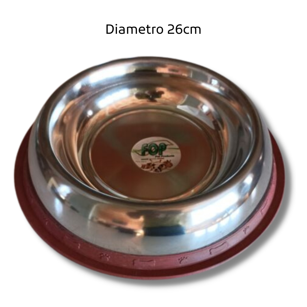 CIOTOLA PER CANE IN ACCIAIO PER ACQUA E CIBO CON BASE IN GOMMA DIAMETRO ø26 cm