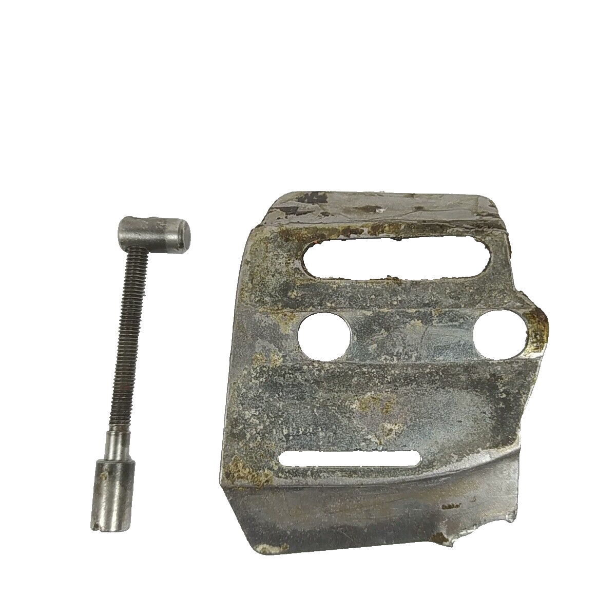 Ricambio per motosega OLEO-MAC 350 PIASTRINA REGISTRO E BARRA CATENA usato