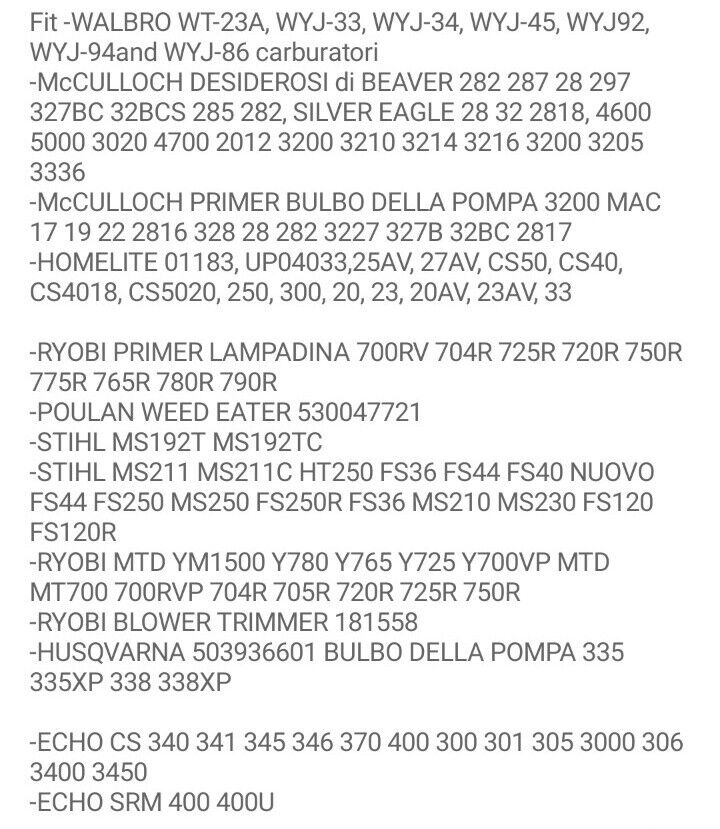 POMPETTA PRIMER BENZINA CARBURATORE PER MOTOSEGA DECESPUGLIATORE TAGLIASIEPE