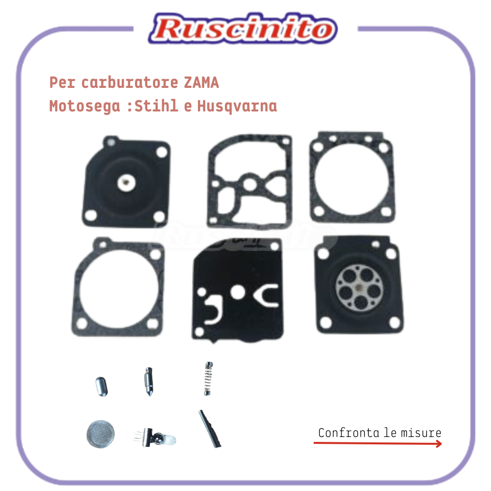 kit MEMBRANE e guarnizioni per CARBURATORE ZAMA C1Q Motosega Husqvarna 50 51 55