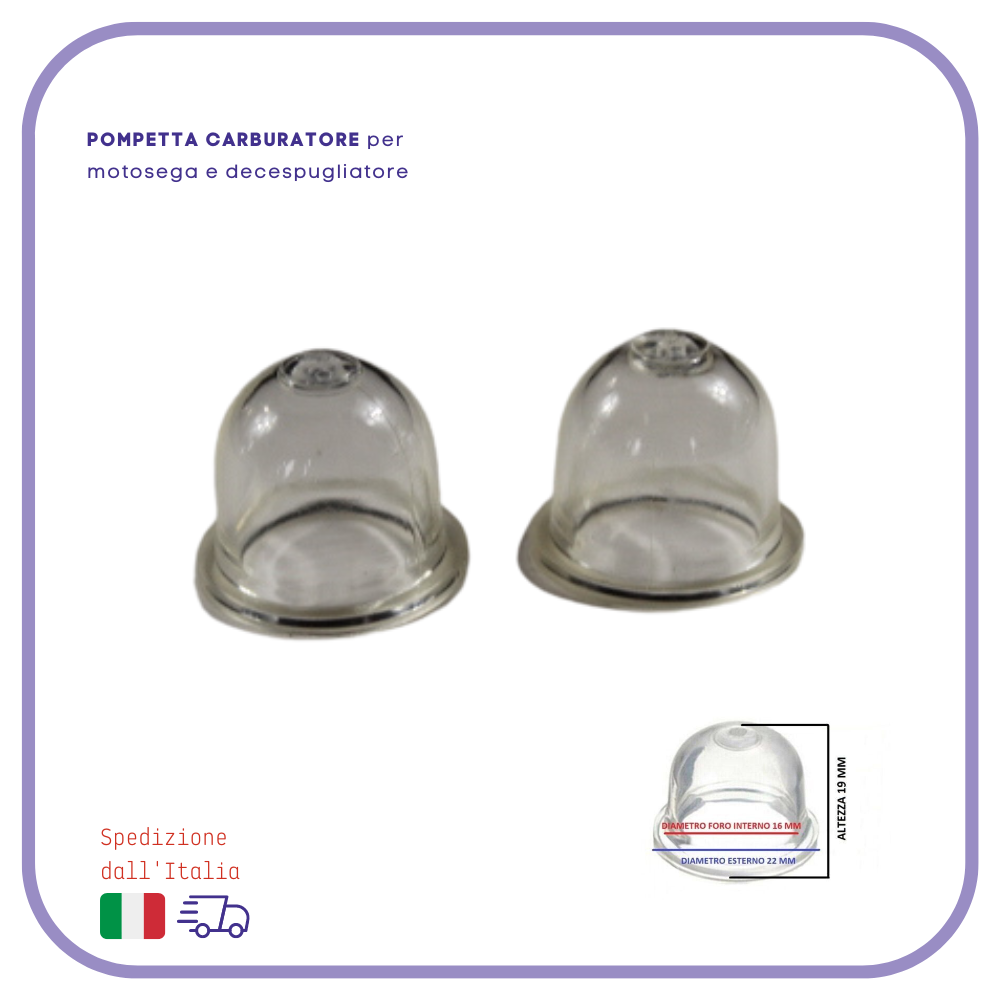 POMPETTA BENZINA DECESPUGLIATORE TAGLIAERBA PRIMER 16 X 22 X19 CARBURATORE 2 PZ
