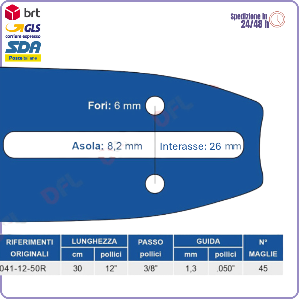 Barra Motosega Maya 041 – 30 cm, 3/8", 1,3 mm – 45 Maglie