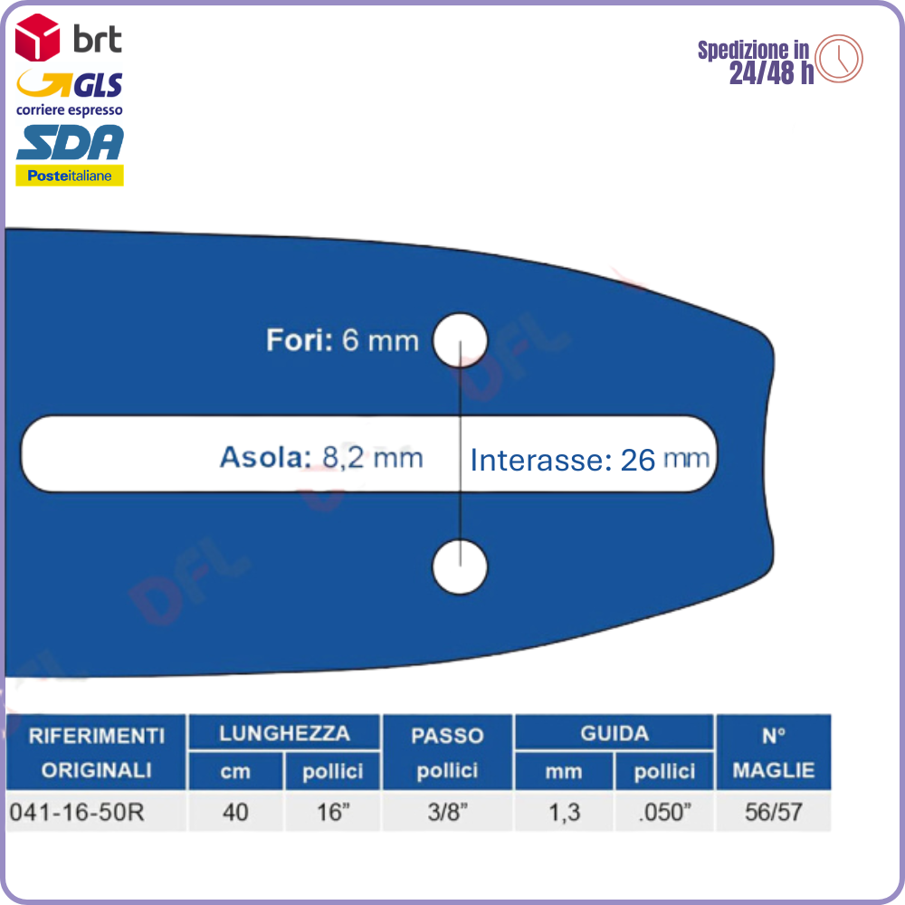 Barra Motosega Maya 041 – 40 cm, 3/8", 1,3 mm – 56/57 Maglie
