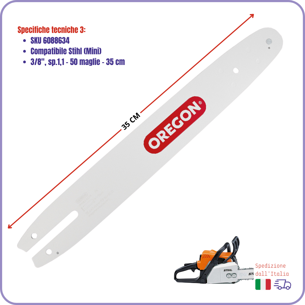 Barra lama catena Oregon per Motosega Stihl, Echo, Oleomac, Husqvarna