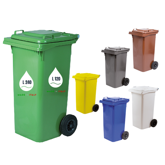 Bidone Immondizia Carrellato 120 o 240 Litri con Ruote – pattumiera per Raccolta Differenziata di vari colori 