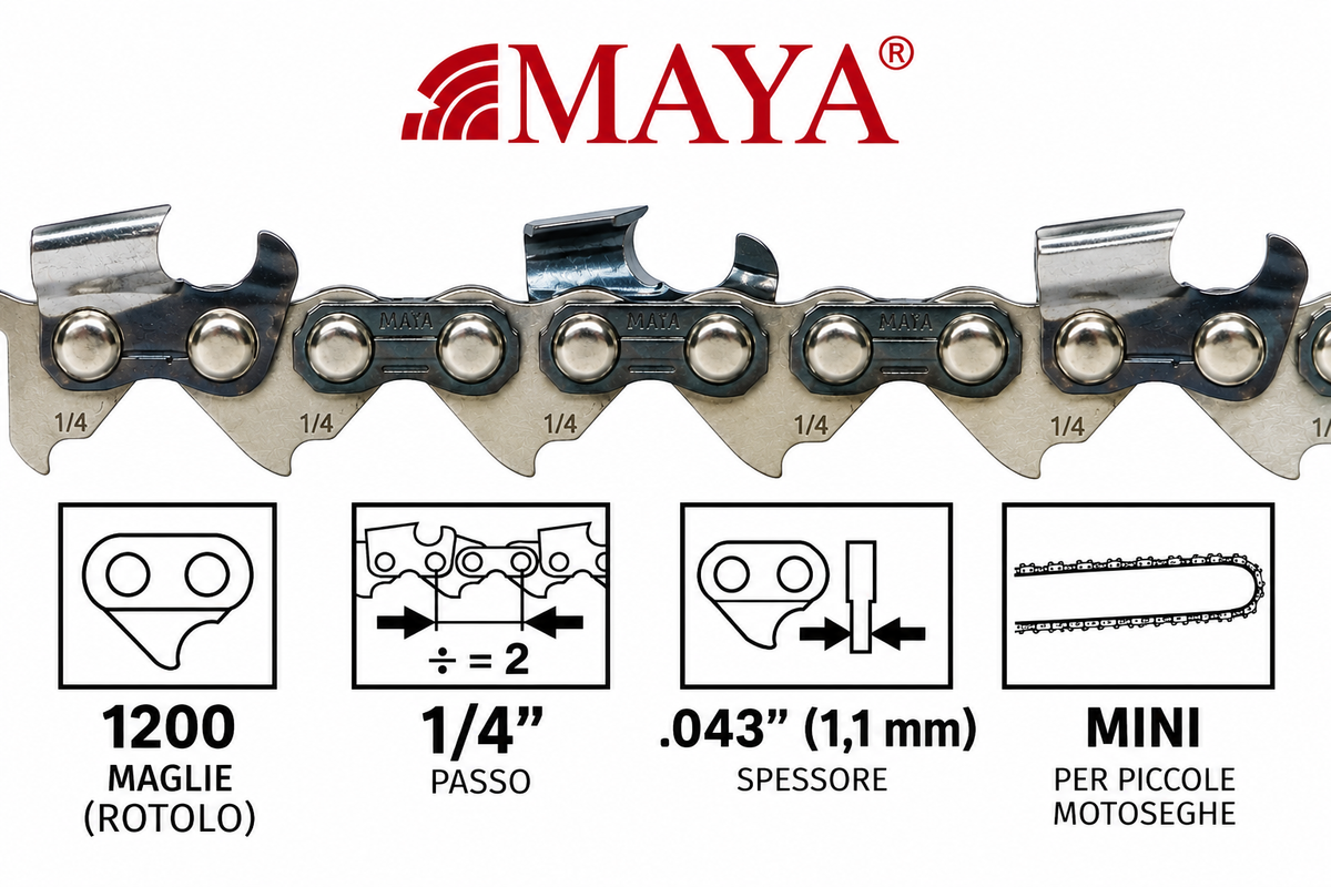 CATENA PER MOTOSEGA 'MAYA' 1/4' sp.1,1 - 1200 maglie (mini) rotolo