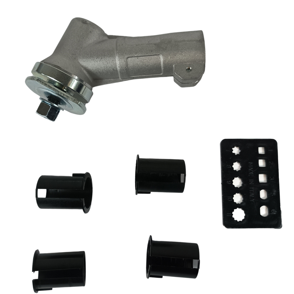 Universal Bevel Gear for Brush Cutter with 5 Adapters Ø24-28 mm + Square or Toothed Insert