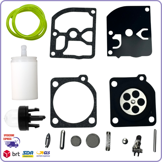 Kit Riparazione Carburatore Zama RB-137 per Husqvarna, Dolmar, Stihl, Poulan – Membrane, Tubo, Primer, Filtro