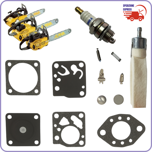 Kit sostituzione Membrane Carburatore Tillotson HU con Filtro Benzina e Candela – Compatibile Alpina Castor Stihl
