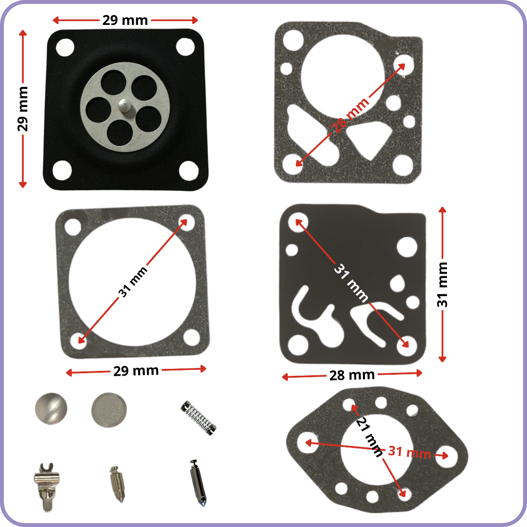 Kit de reemplazo de membranas de carburador Tillotson HU con filtro de gasolina y bujía - Compatible con Alpina Castor Stihl
