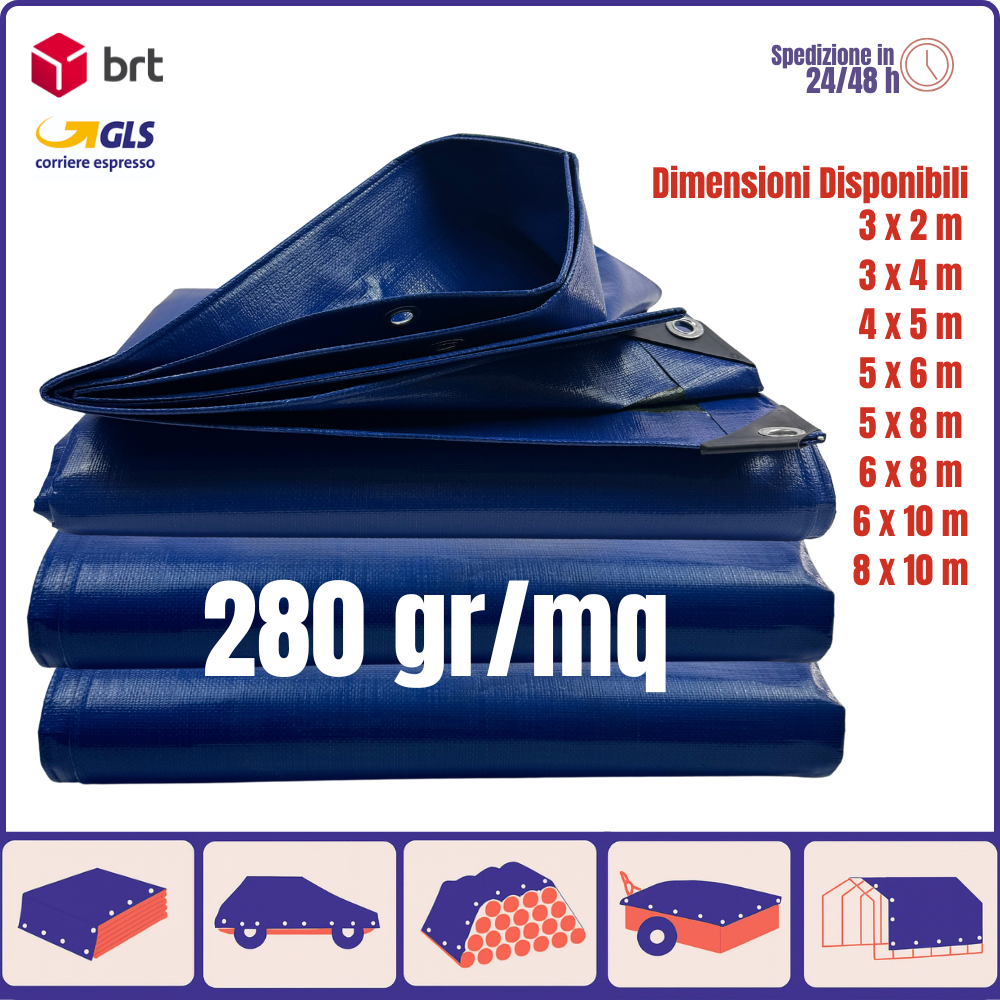 Telone Impermeabile con Occhielli – Telo Pesante 3x2, 3x3, 4x4, ecc.