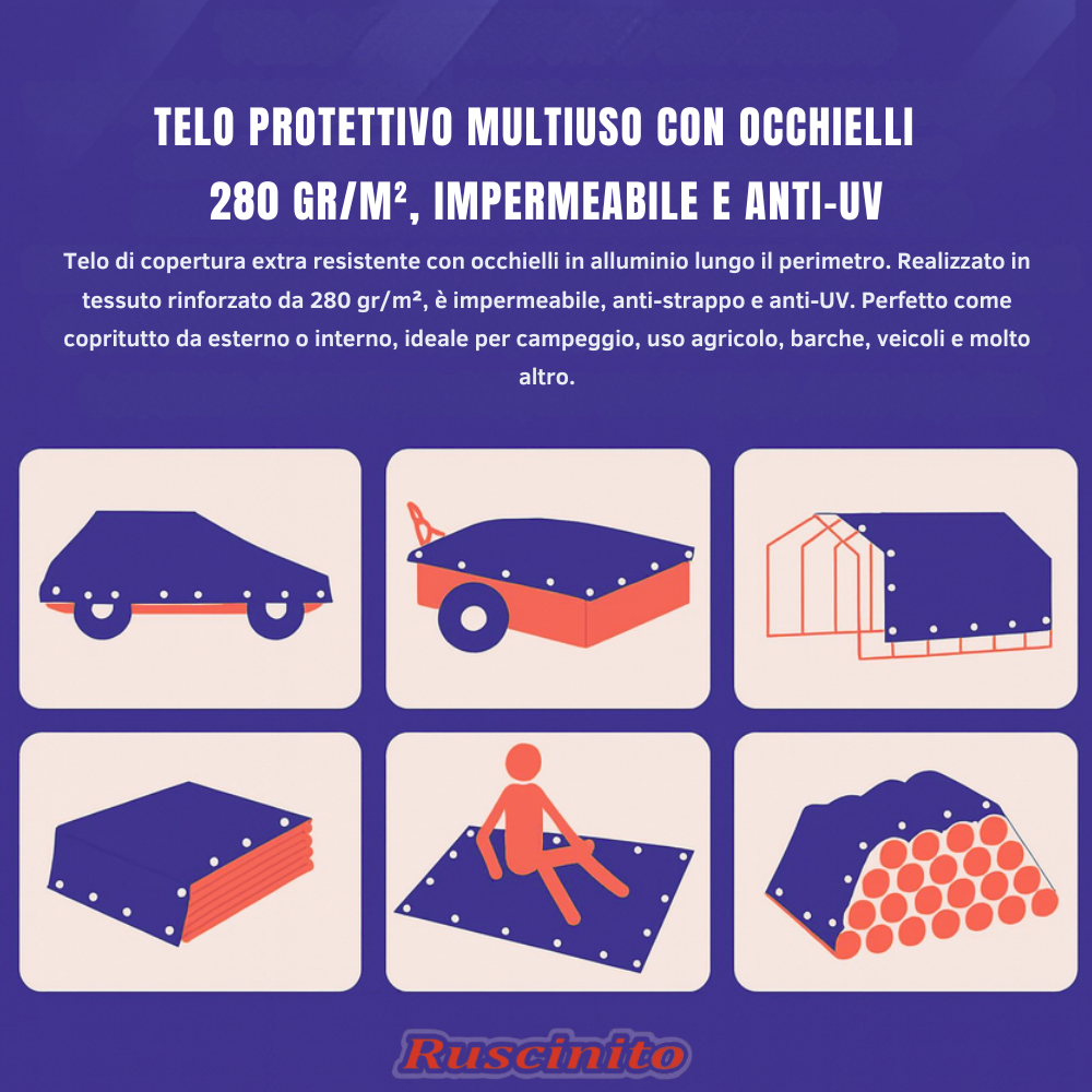 Telone Occhiellato Extra Pesante – 280 gr/m², Rinforzato, Vari UTILIZZI