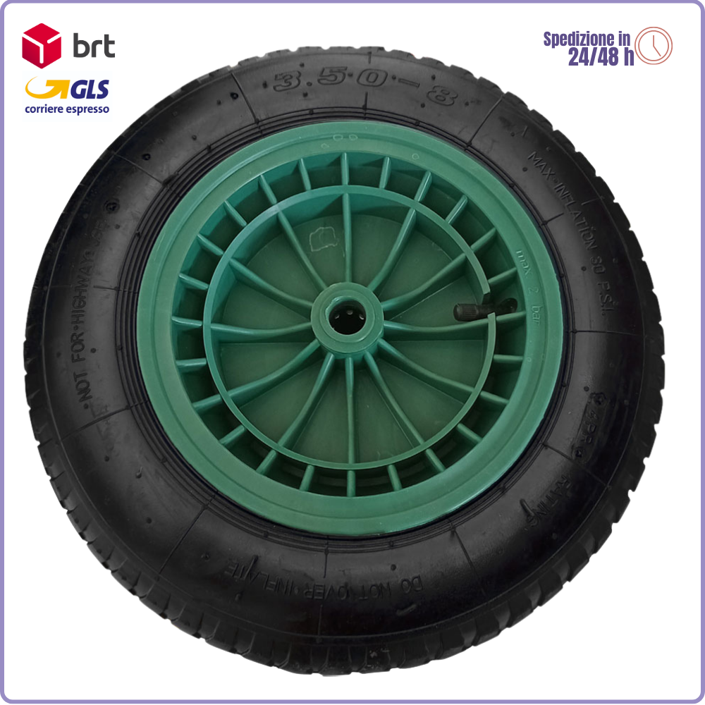 Ruota pneumatica 350x80 per carriola WILBY con disco in PVC asse 19 mm